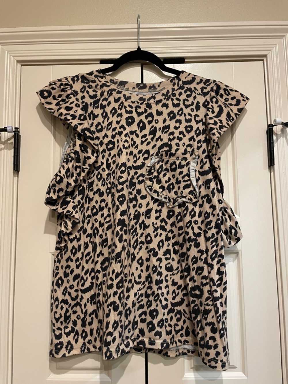 Beige Leopard Print Ruffle Top